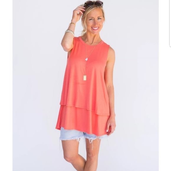 Agnes & Dora Tops - Tiered Tunic Coral